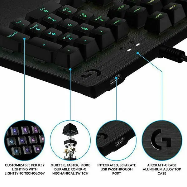Logitech G 512 RGB Backlit Mechanical Gaming Keyboard with GX Blue Clicky Key Switches (Carbon) - Image 3