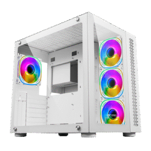 Ant Esports Crystal Mid Tower E-ATX, ATX, M-ATX, M-ITX White Cabinet 4x120mm ARGB Fans